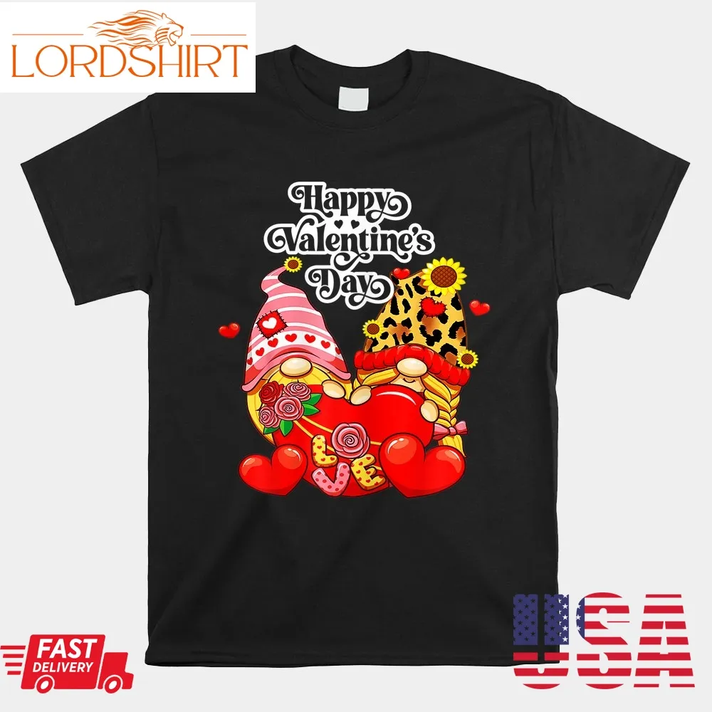 Happy Valentines Day Gnomes With Leopard Sunflower Valentine Shirt