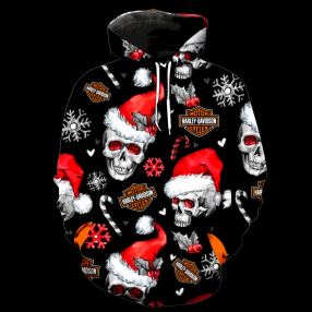 Harley Davidson Christmas Skull New Full Over Print K1123 Hoodie Zipper