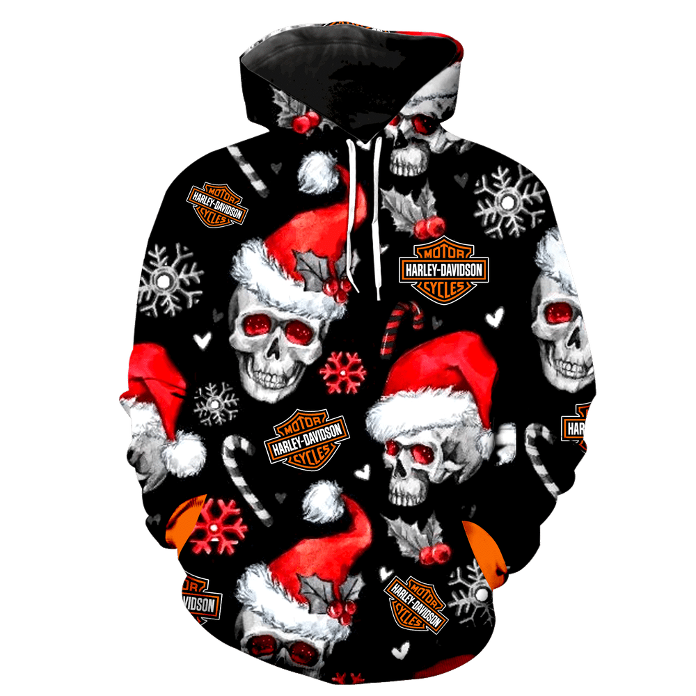 Harley Davidson Christmas Skull New Full Over Print K1123 Hoodie Zipper