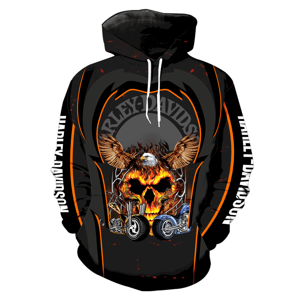 Harley Davidson Fire Skull Eagle Full Print S1064 Hoodie And Zipper