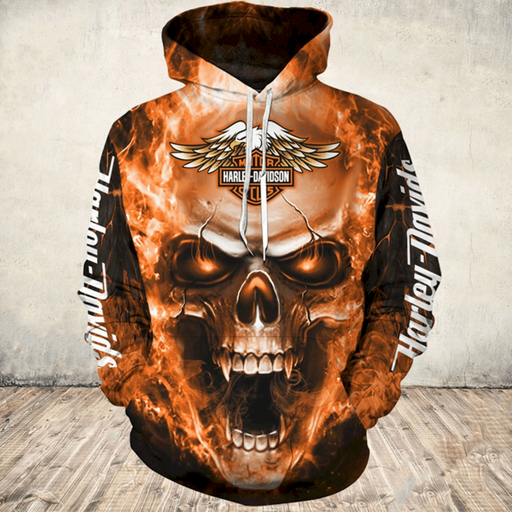 Harley Davidson Hoodie Skull Smoke 3D Custom