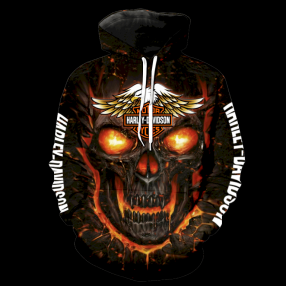 Harley Davidson Hoodies Cheap Long Sleeve Pullover Hoodie 3D Skull