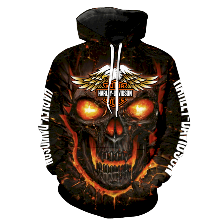 Harley Davidson Hoodies Cheap Long Sleeve Pullover Hoodie 3D Skull