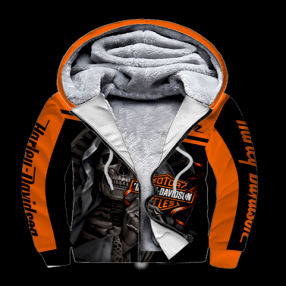 Harley Davidson Motorcycle Skull Fleece Zipper Full Over Print Hoodie