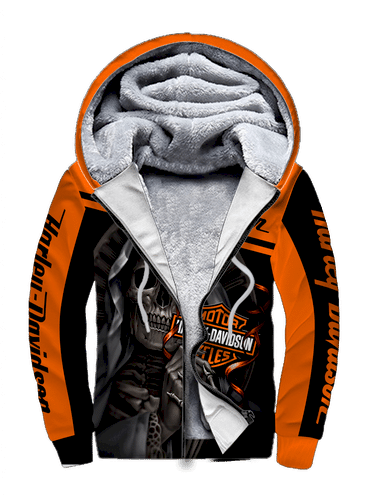 Harley Davidson Motorcycle Skull Fleece Zipper Full Over Print Hoodie