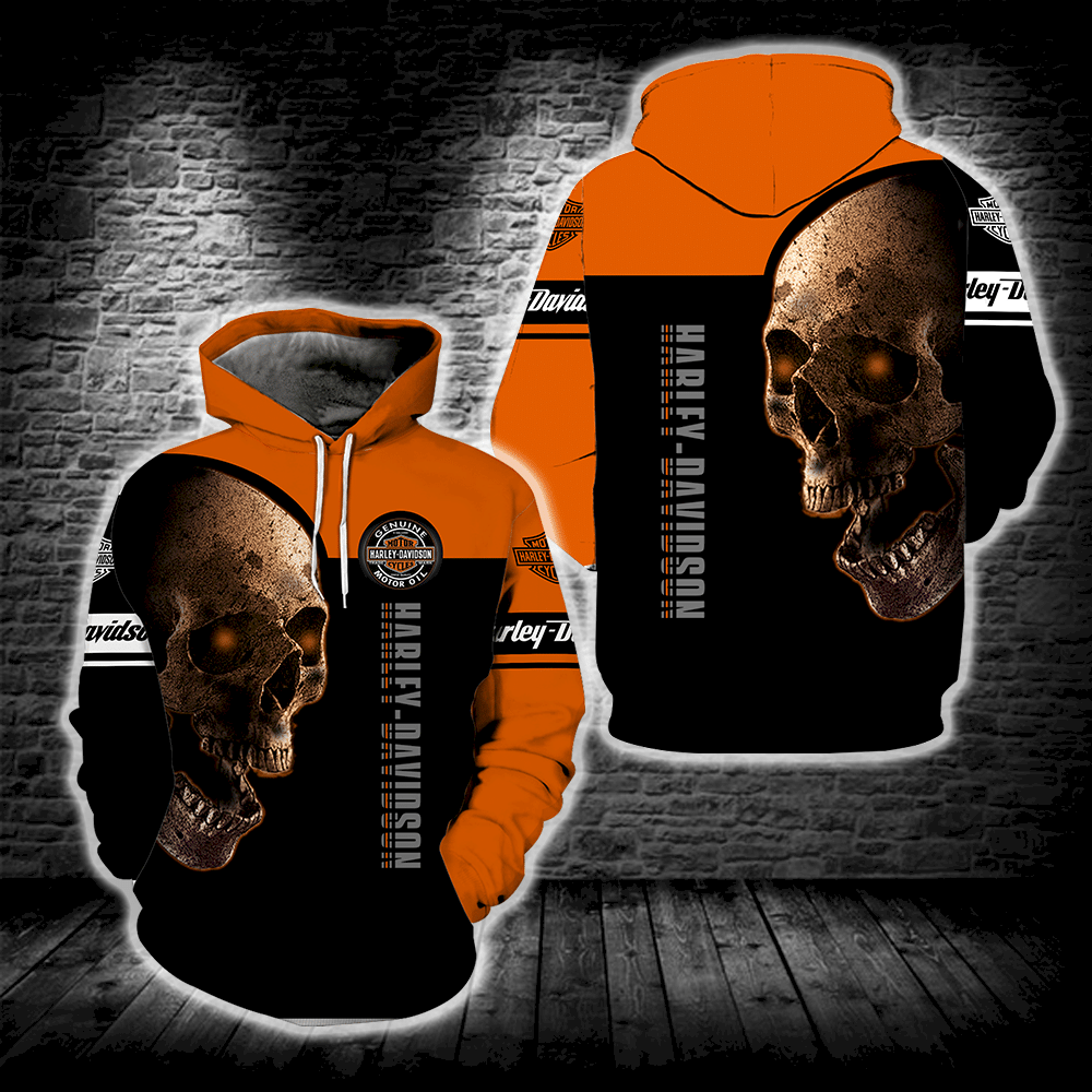 Harley Davidson Motorcycles New Skull Full All Over Print S1419 Hoodie