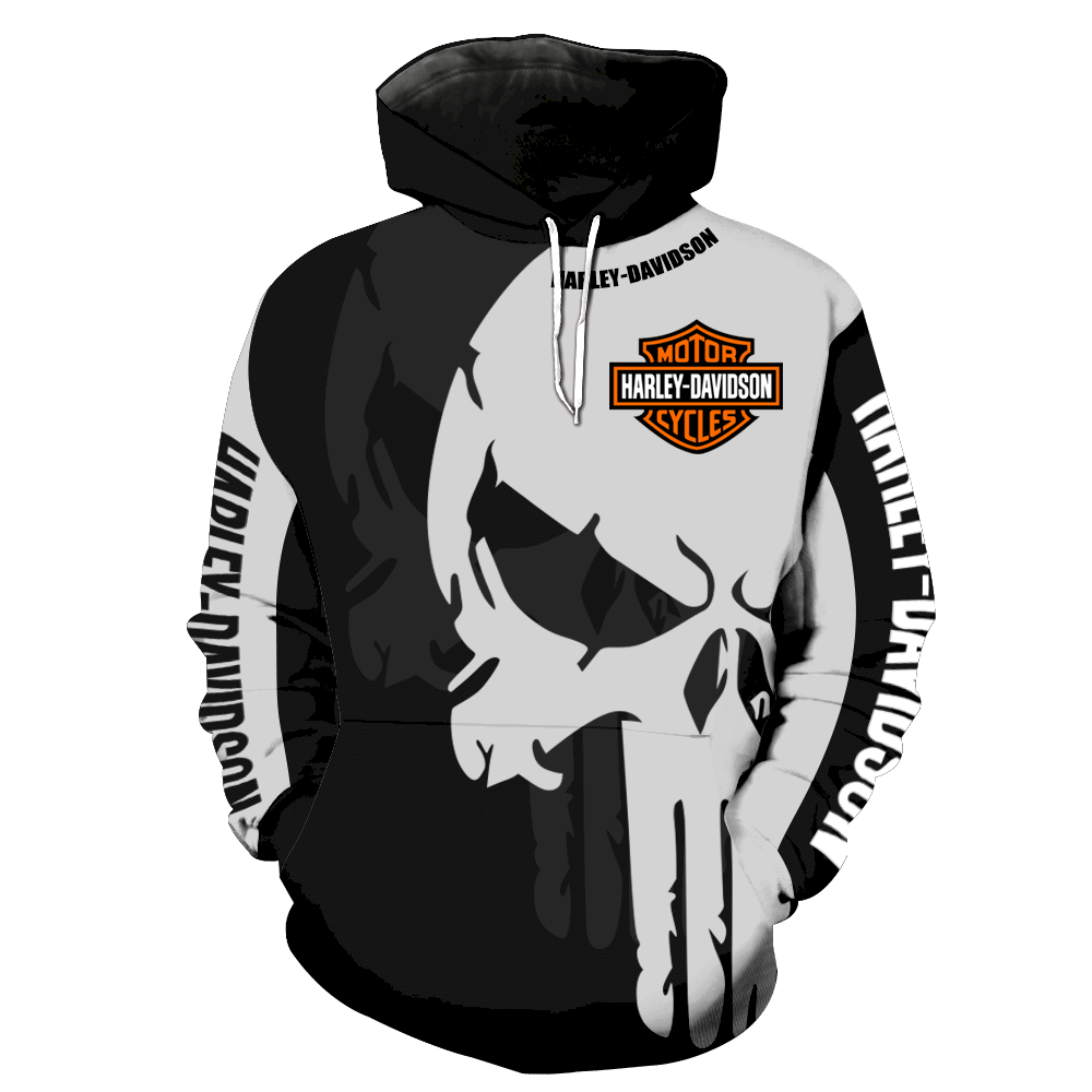 Harley Davidson Skull Full Over Print Hoodie Zipper For Men Women 1209