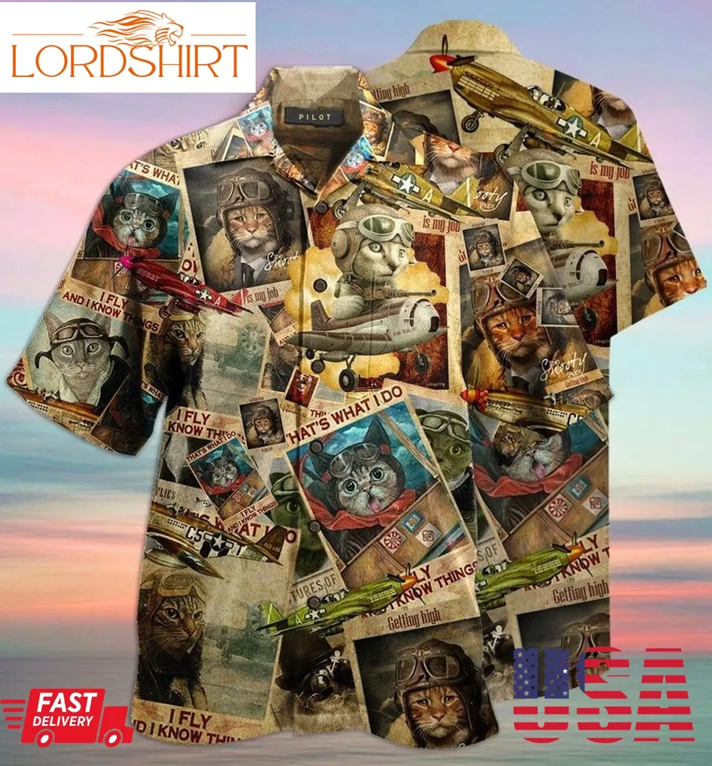 Hawaii Shirt Happy Pilot Cat  Zx15898