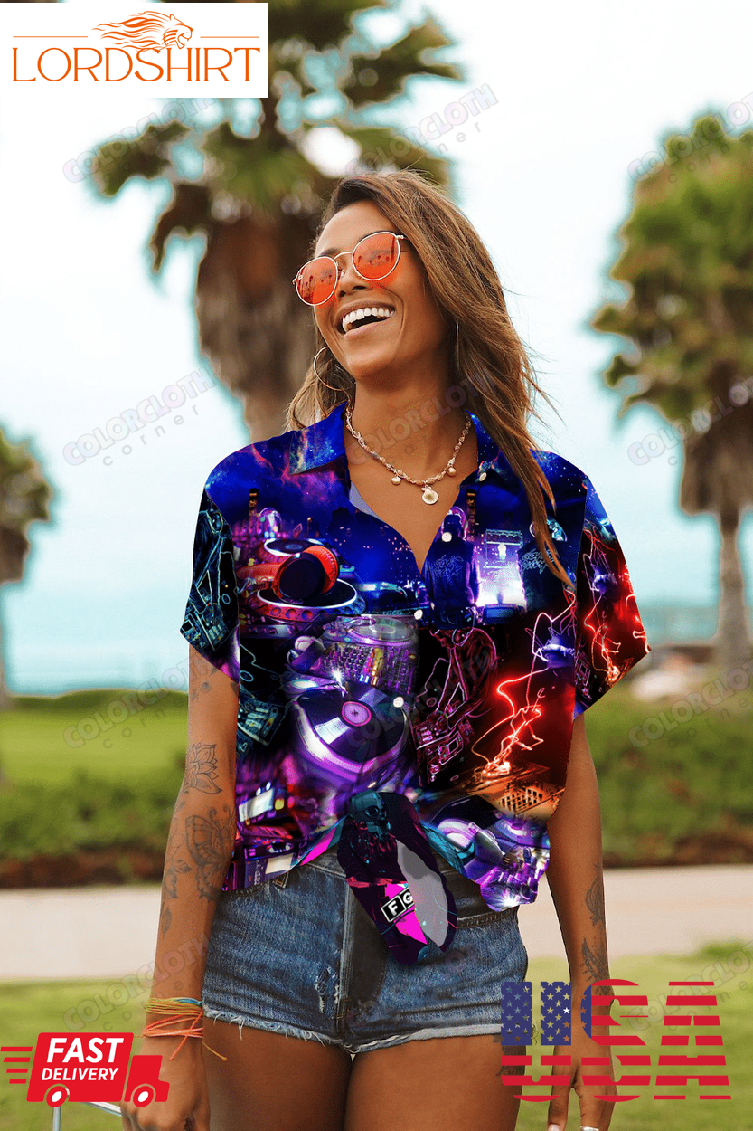 Hawaiian Aloha Shirt For Women, Dj Music Party On Neon Flash Music Hawaii Shirtpng