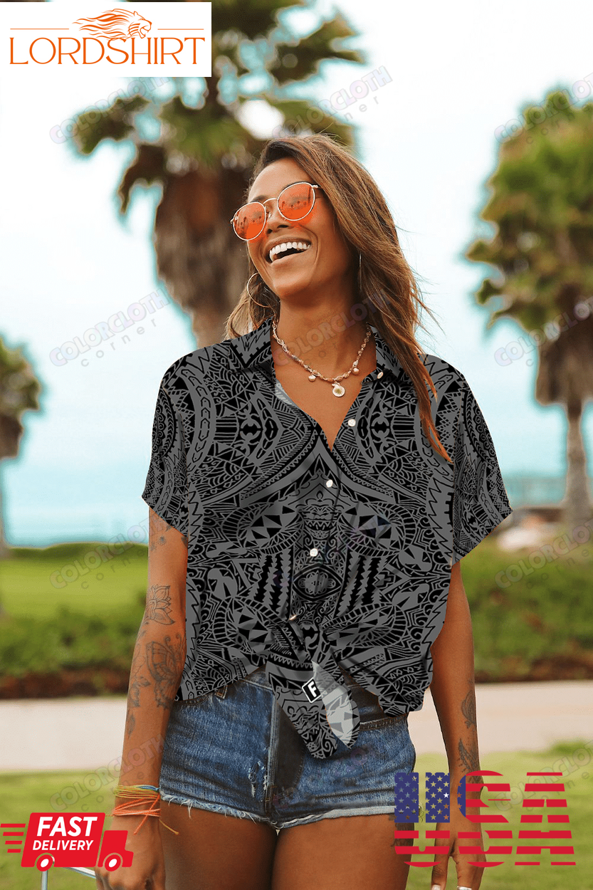 Hawaiian Aloha Shirt For Women, Polynesian Design Symmetry Gray   Ah   J1 Hawaii Shirtpng