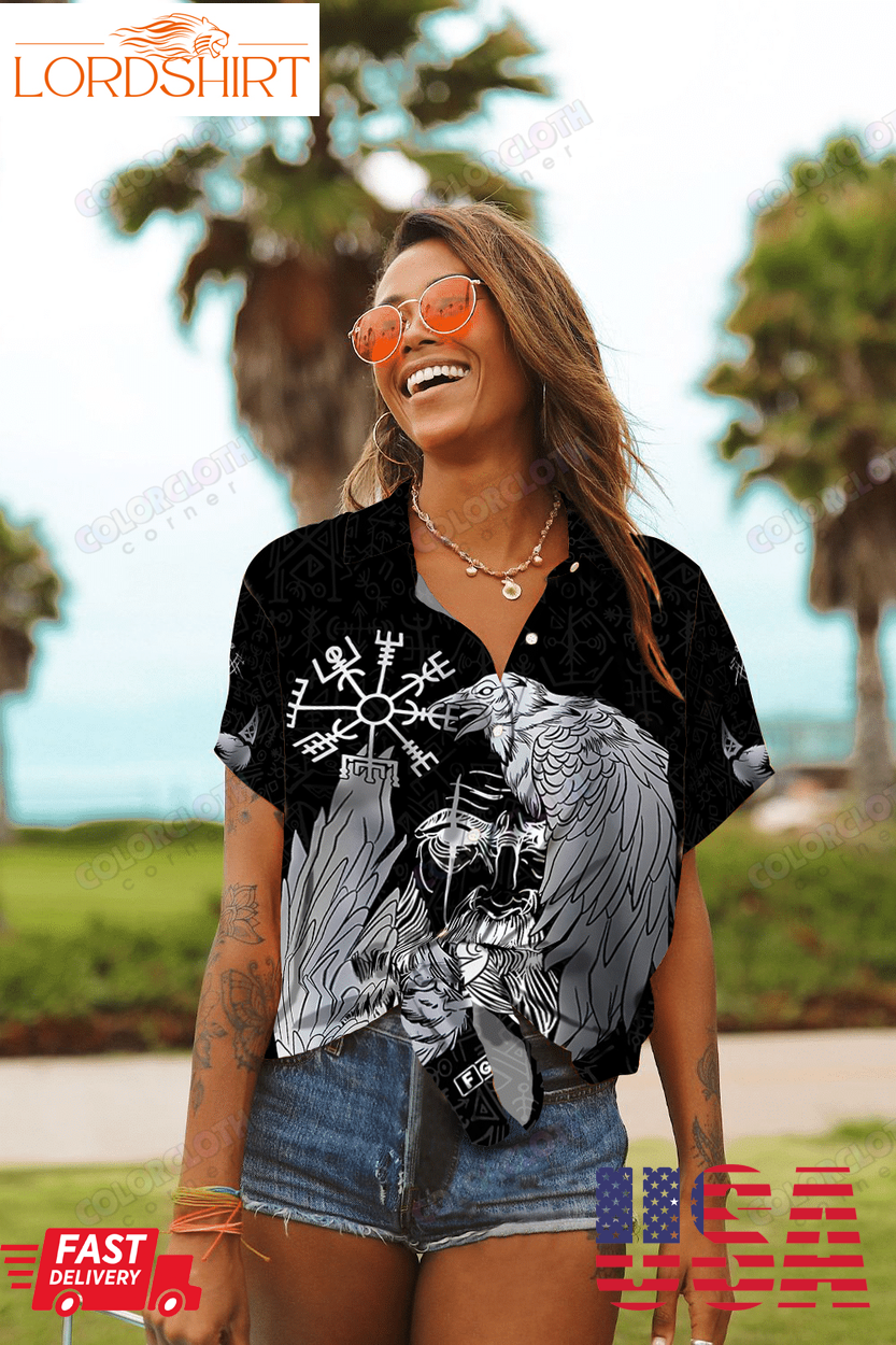 Hawaiian Aloha Shirt For Women, Viking Shirts   Norse Vikings With Raven And Valknut Style   Viking Hawaii Shirtpng