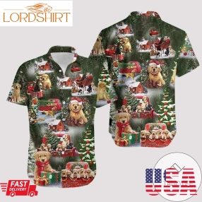 Hawaiian Aloha Shirts Christmas With Golden Retriever