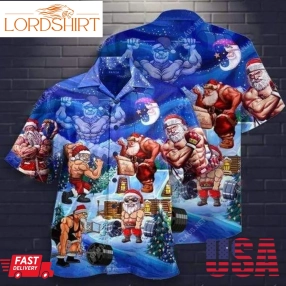 Hawaiian Aloha Shirts Christmas Workout Santa Muscle