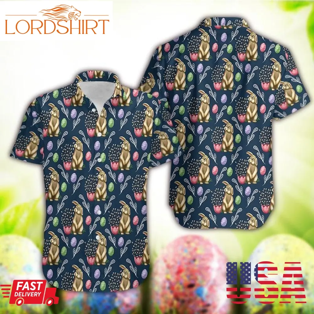 Hawaiian Aloha Shirts Happy Easter Day Bunny Pattern 1103Dh