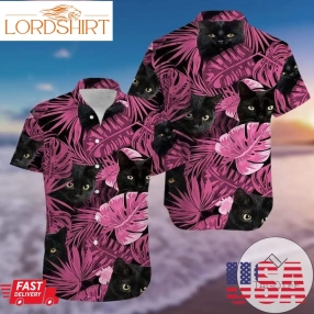 Hawaiian Aloha Shirts Pink Black Cat