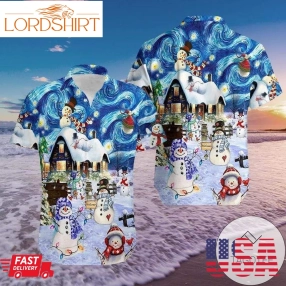 Hawaiian Aloha Shirts Snowman In Christmas Night 1311L