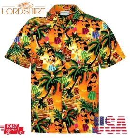 Hawaiian Shirt Drunken Aloha Girls For Men  100% Cotton  Size S   8Xl  Beach  Orange