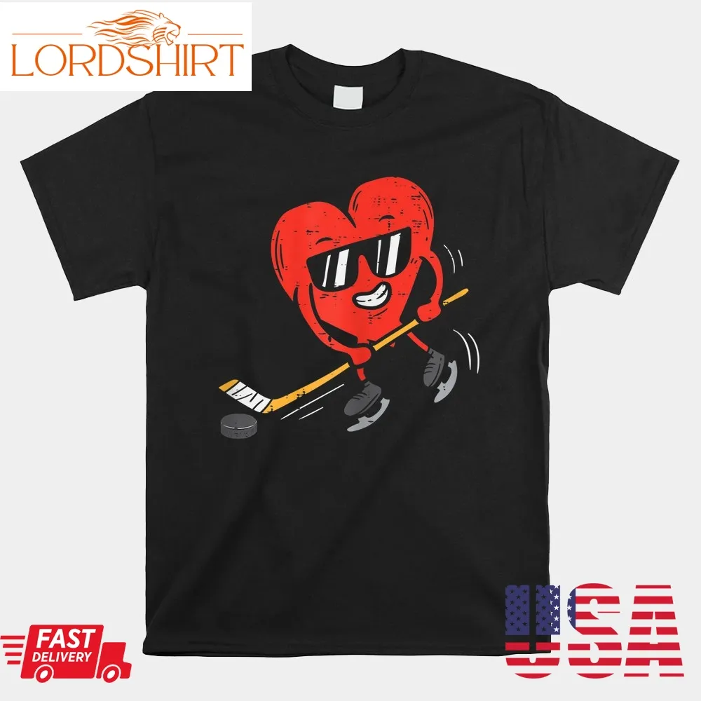 Heart Playing Ice Hockey Valentines Day Shirt