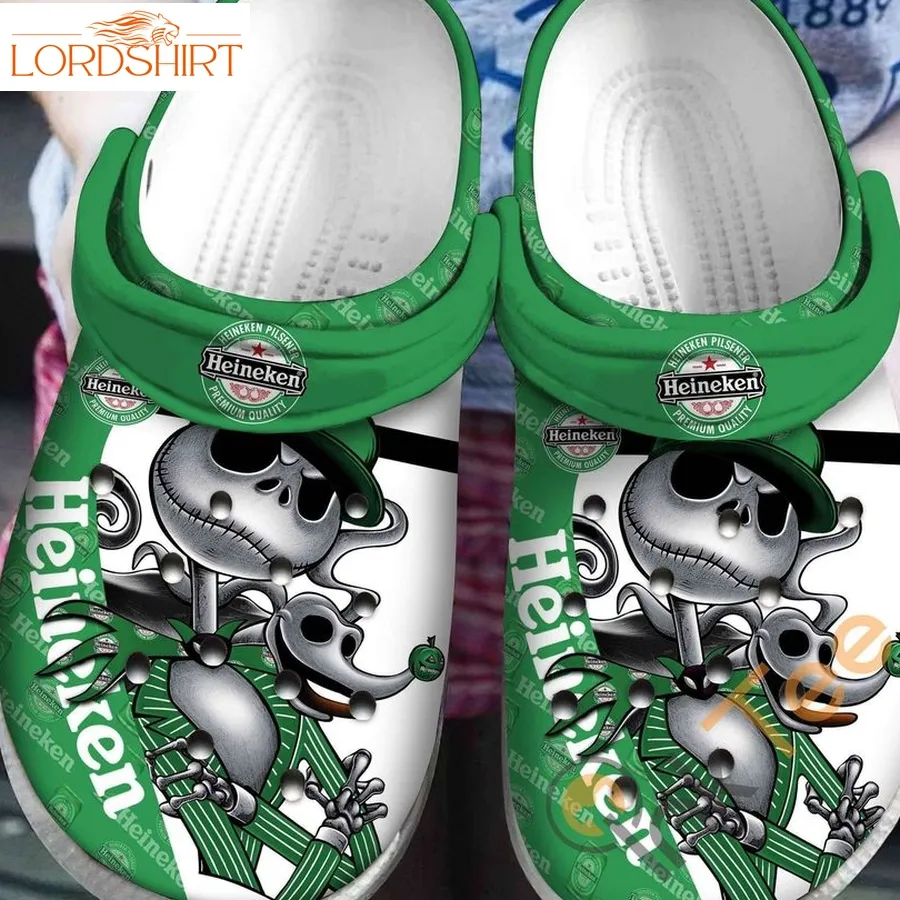 Heineken Jack Skellington Rubber Crocs Crocband Clogs, Comfy Footwear Halloweener