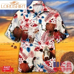 Hereford Cattle Lovers American Flag Hawaiian Shirt