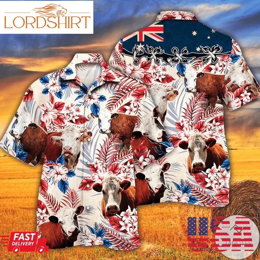 Hereford Cattle Lovers Australian Flag Hawaiian Shirt