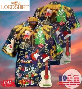 High Quality Hawaiian Aloha Shirts Guitar Christmas Tree