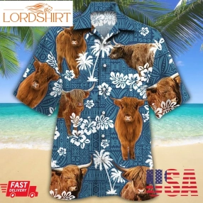 Highland Cattle Lovers Blue Tribal Hawaiian Shirt