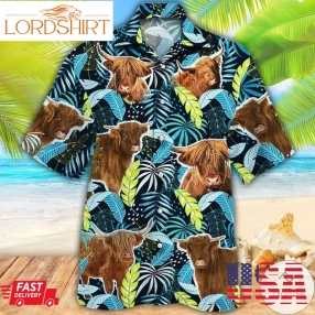 Highland Cattle Lovers Jungle Leaves Hawaiian Shirt