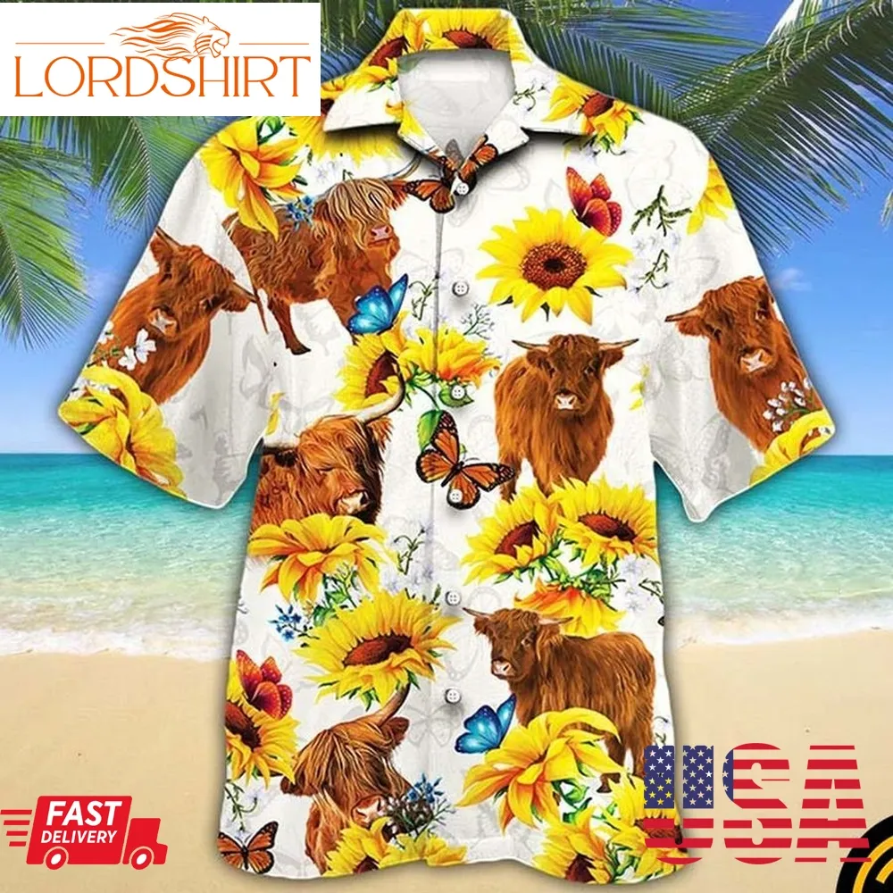 Highland Cattle Sunflower Hawaiian Shirt