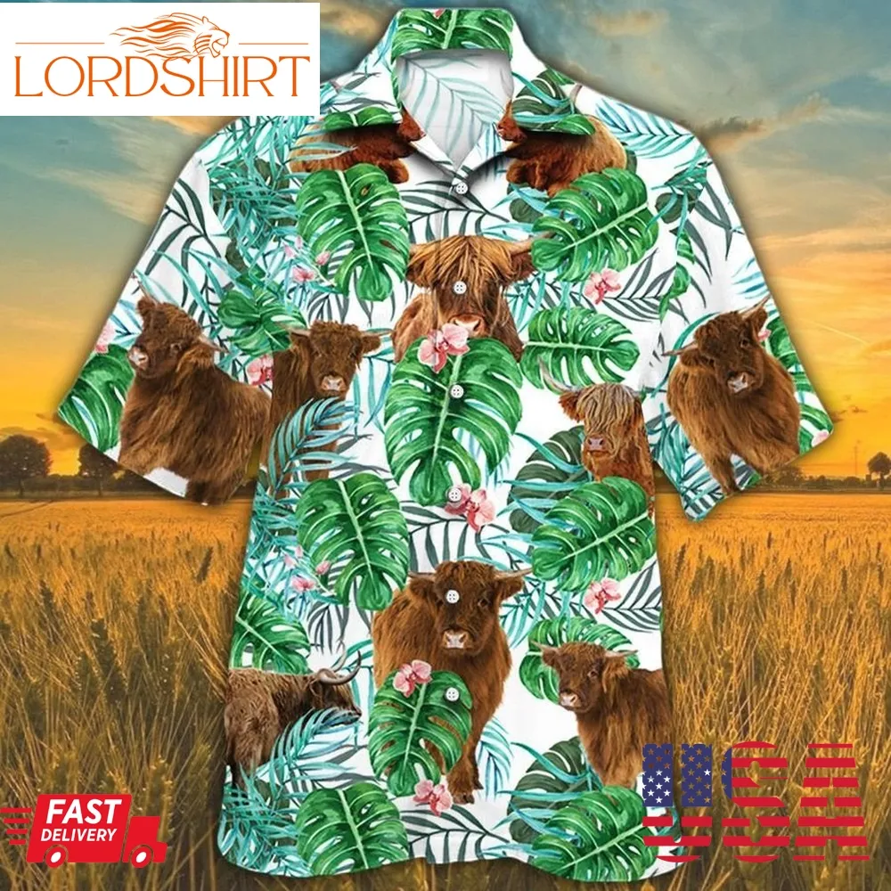 Highland Cattle Tropical Plant Hawaiian Shirt