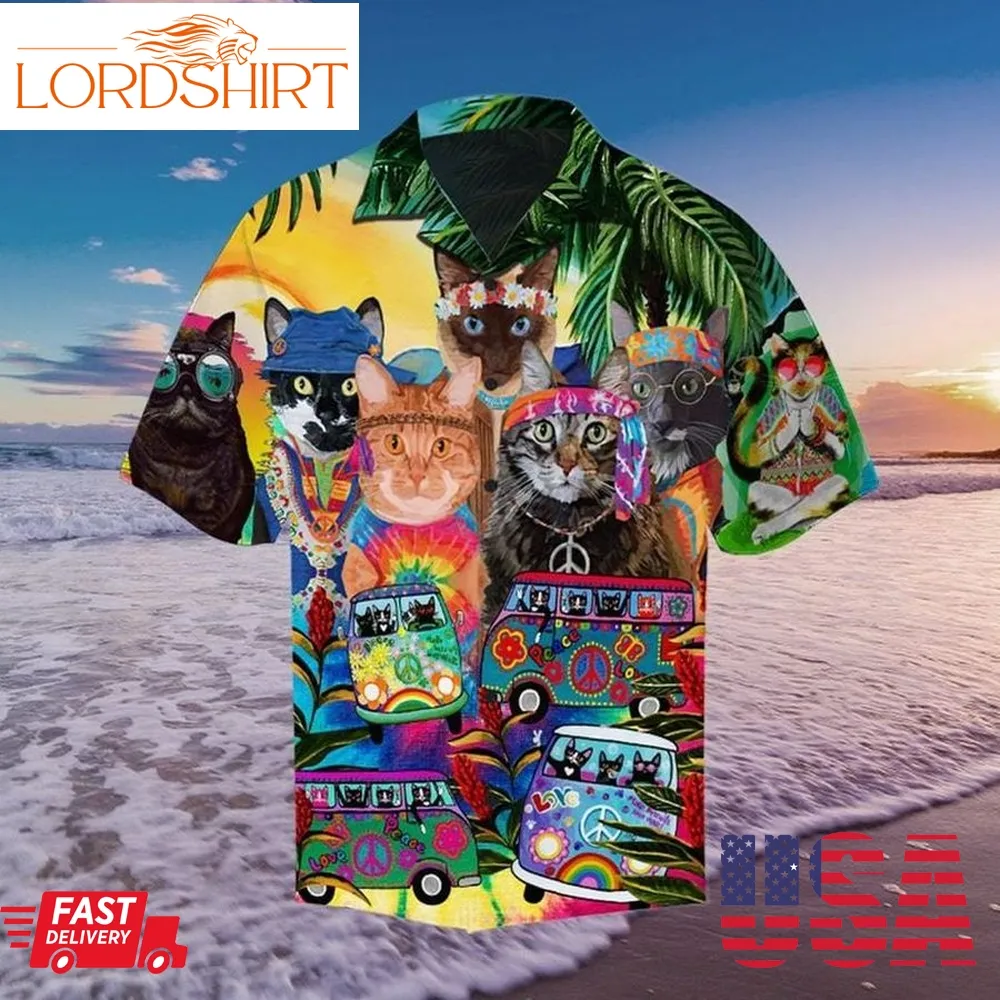 Hippie Cats Beach Hawaiian Shirt