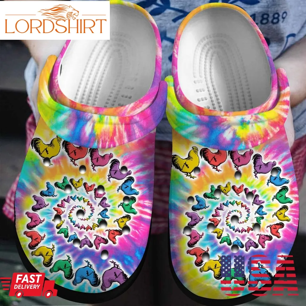 Hippie Chicken Tie Dye Shoes Crocs Clogs Gifts For Male Female   Hippie Chk