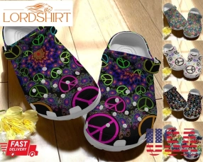 Hippie Crocs Classic Clog Love And Peace Pattern Shoes