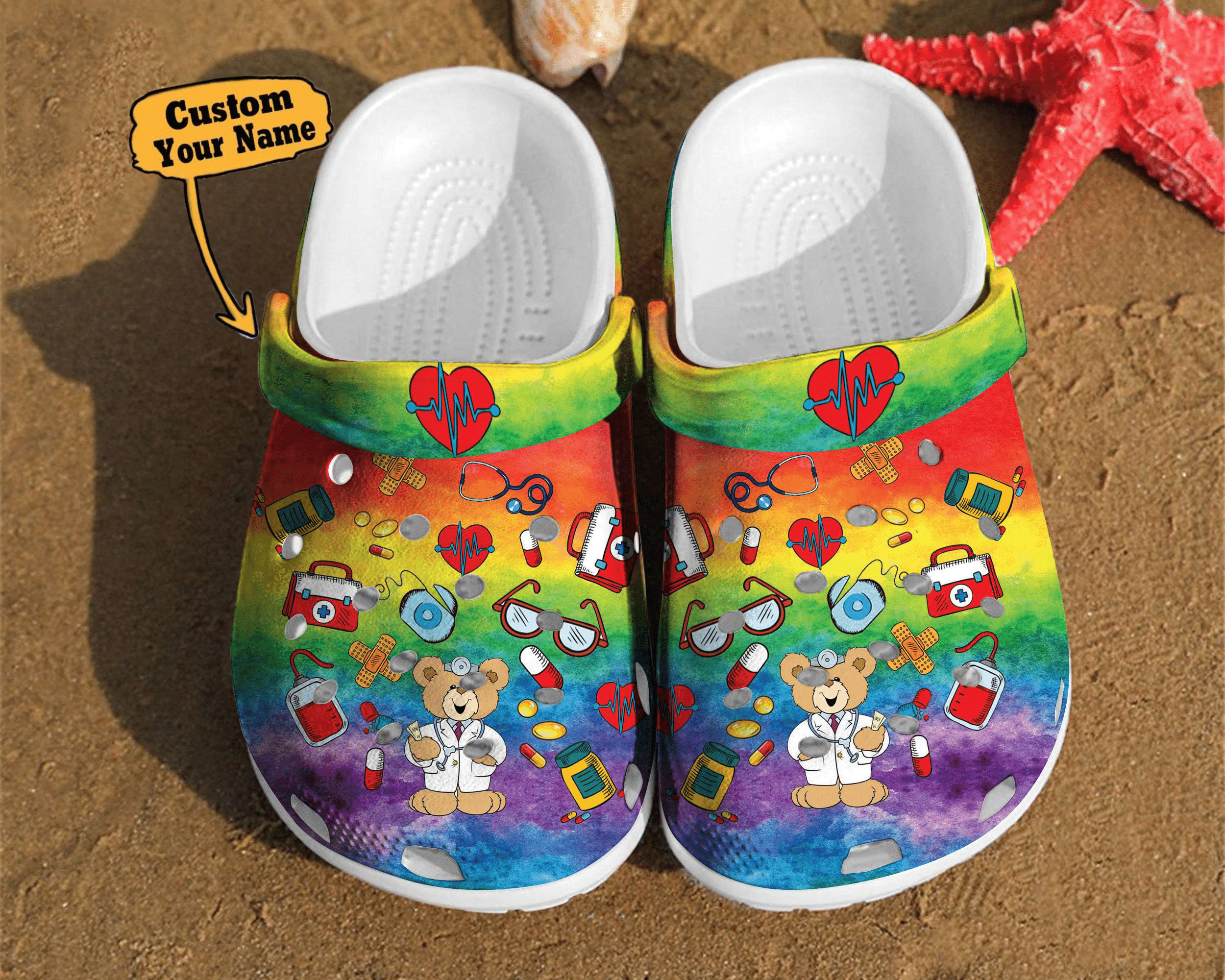 Hippie Crocs   Nurse Pattern Comfortable For Women Gift Hippie Life Clog Shoes