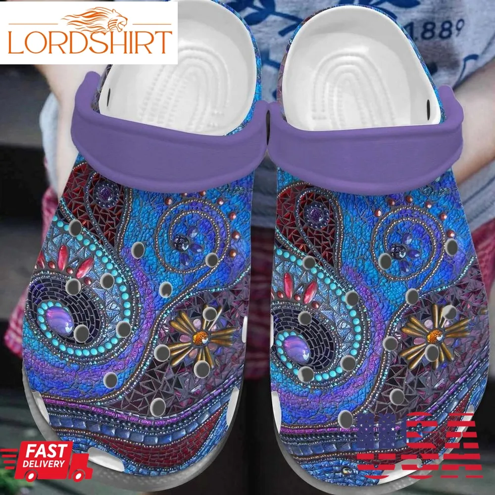 Hippie Personalized Clog Custom Crocs Comfortablefashion Style Comfortable For Women Men Kid Print 3D Hippie Pattern Gems