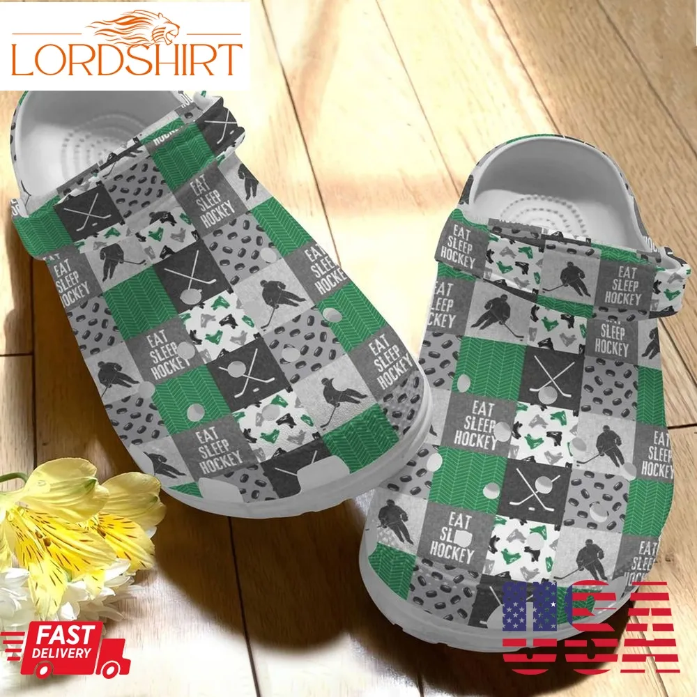 Hockey Clog Eat Sleep Hockey Gray And Green Crocs Crocband Clog