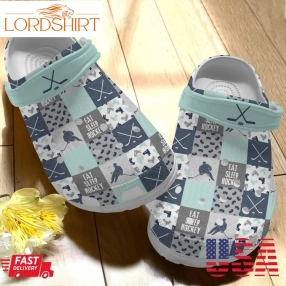 Hockey Clog Eat Sleep Hockey Mint And Navy V2 Crocs Crocband Clog