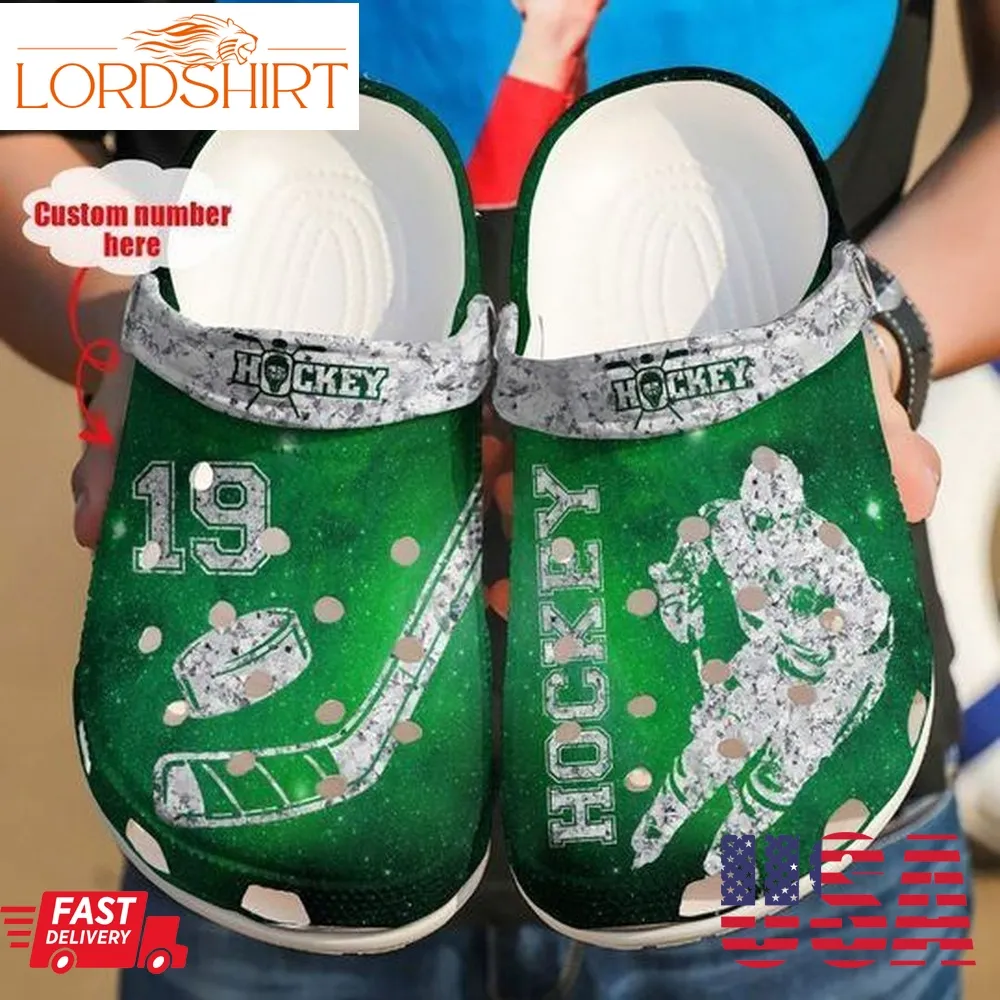 Hockey Diamond Green Personalize Clog Custom Crocs Clog Number On Sandal Fashion Style Comfortable For Women Men Kid