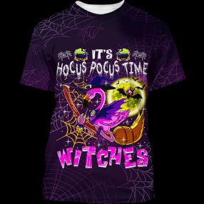 Hocus Pocus Time Flamingo Witches Halloween Tshirt 3D