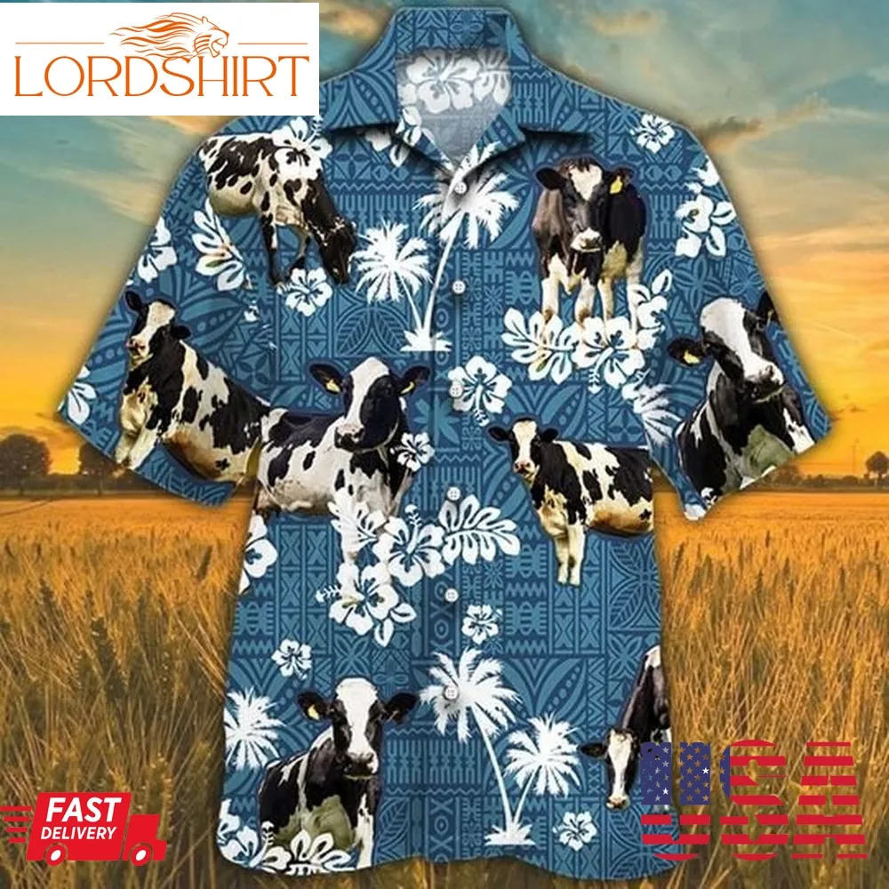 Holstein Friesian Cattle Blue Tribal Hawaiian Shirt