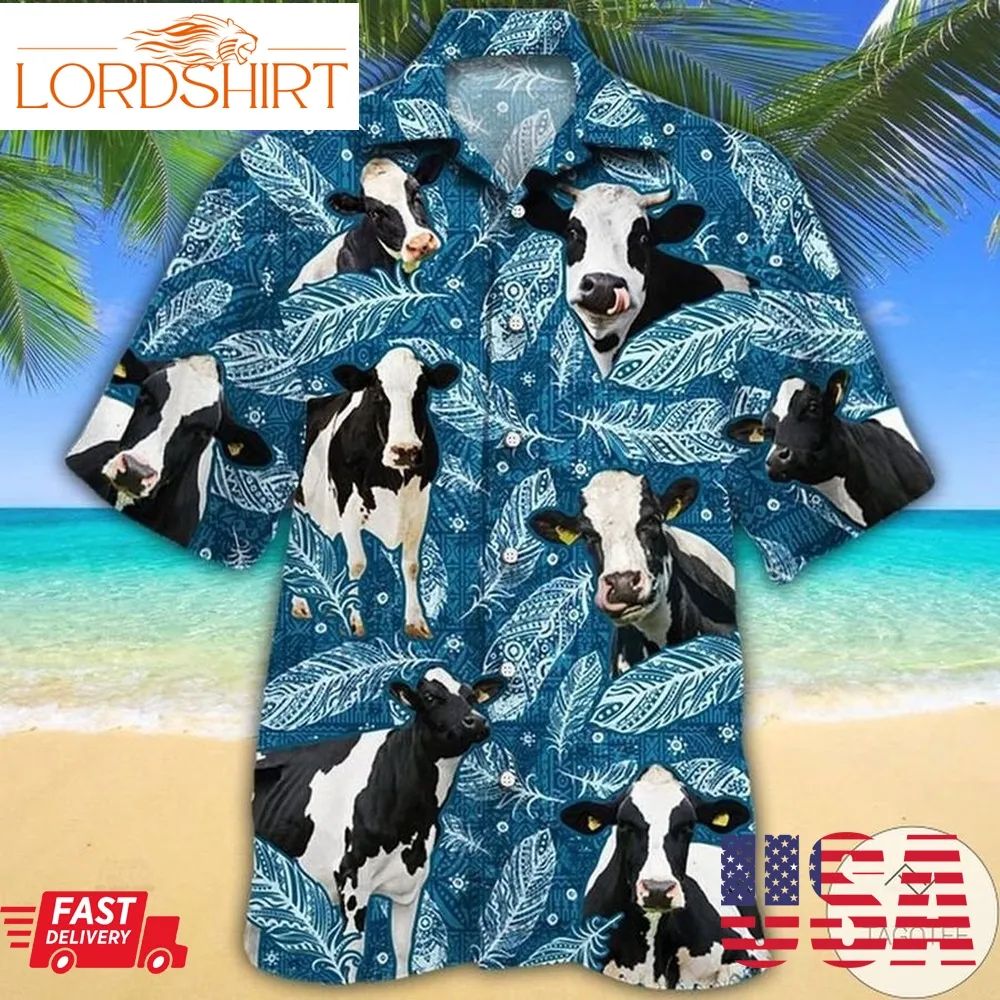 Holstein Friesian Cattle Lovers Blue Feather Hawaiian Shirt