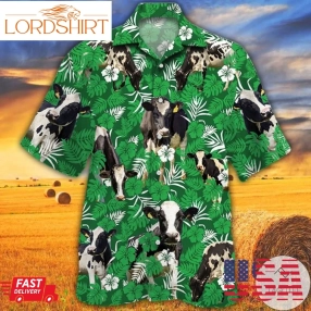 Holstein Friesian Cattle Lovers Green Floral Pattern Hawaiian Shirt