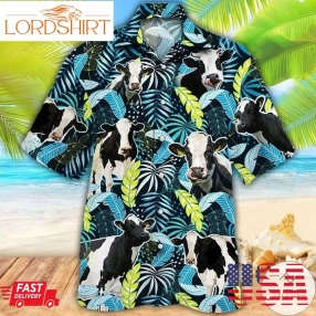 Holstein Friesian Cattle Lovers Jungle Leaves Hawaiian Shirt