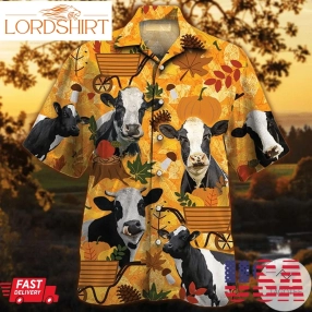 Holstein Friesian Cattle Lovers Orange Nature Autumn Hawaiian Shirt