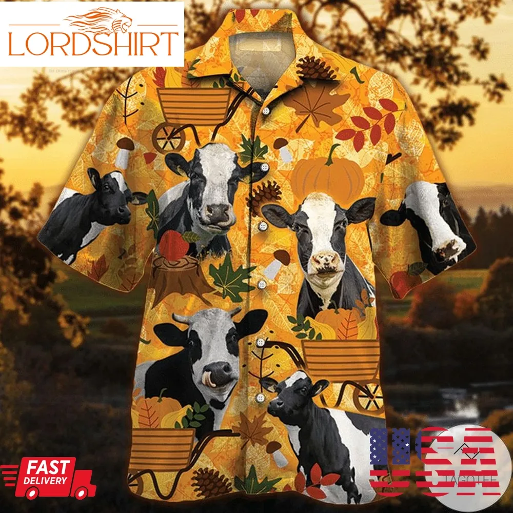 Holstein Friesian Cattle Lovers Orange Nature Autumn Hawaiian Shirt