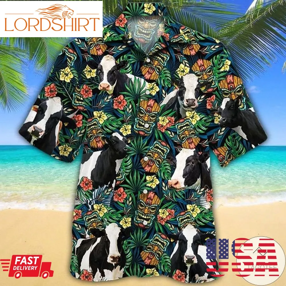 Holstein Friesian Cattle Lovers Tribal Tiki Mask Hawaiian Shirt