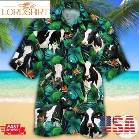 Holstein Friesian Cattle Lovers Tropical Leaves Hawaiian Shirt