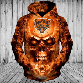 Hoodies 3D Skull Chicago Bears Hoodies Cheap Zip Up Pullover Cust