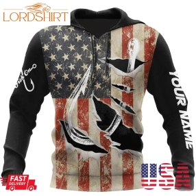 Hook American Flag Fishing Personalized 3D Hoodie