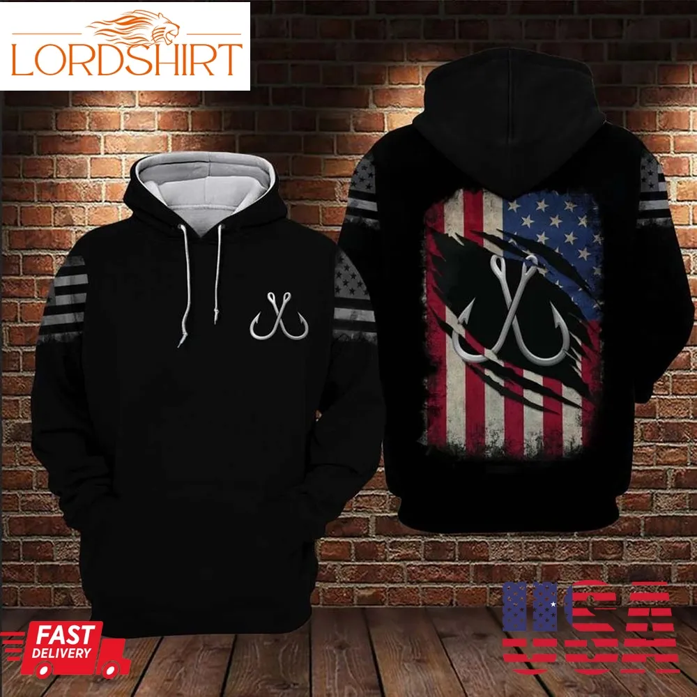 Hook Fishing American Flag 3D Hoodie Great Fishing Gifts For Dad